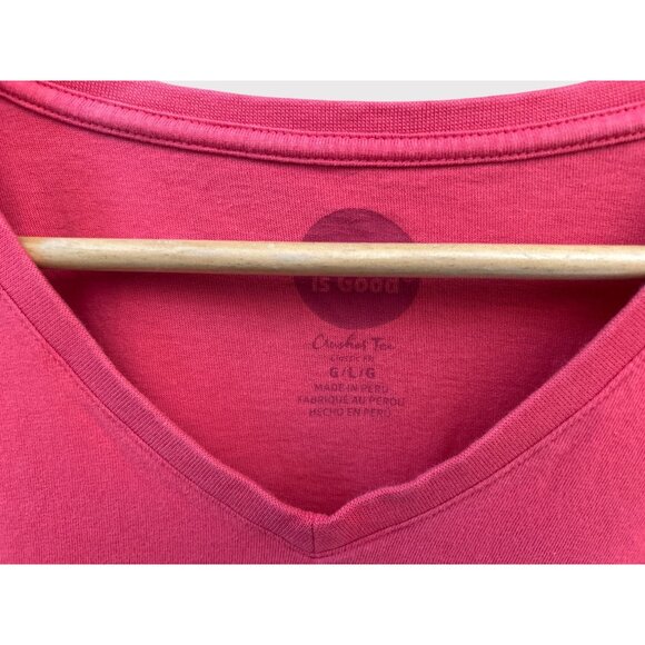 Life is Good Merry Santa Hat Red V-Neck Long Sleeve Holiday Christmas Shirt - Picture 2 of 5